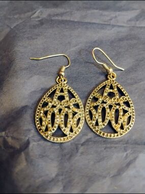 3 For $15 Gold And Black Filigree Teardrop Dangle Earrings